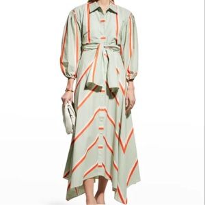 Tanya Taylor Azaria Striped Button-Front Midi Shirt Dress Size 4 Green Orange